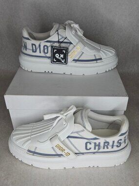 Christian Dior 93B Blue France Dior ID White Sneakers Shoes Size 42